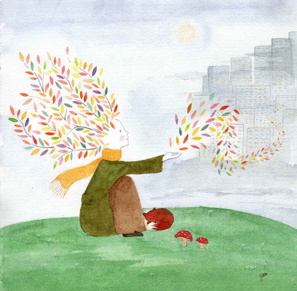 Hope devant la ville 
Aquarelle et dessin de Yamina Viguier